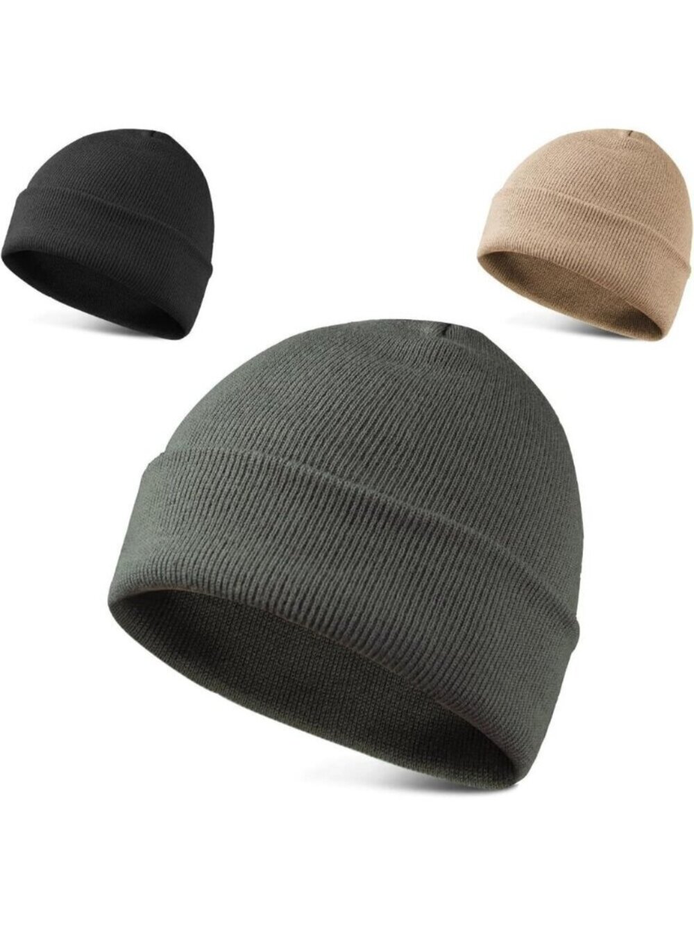 Men's 3-pack Grey Tan Black Spring Summer Autumn Winter Slouchy Beanies Hats